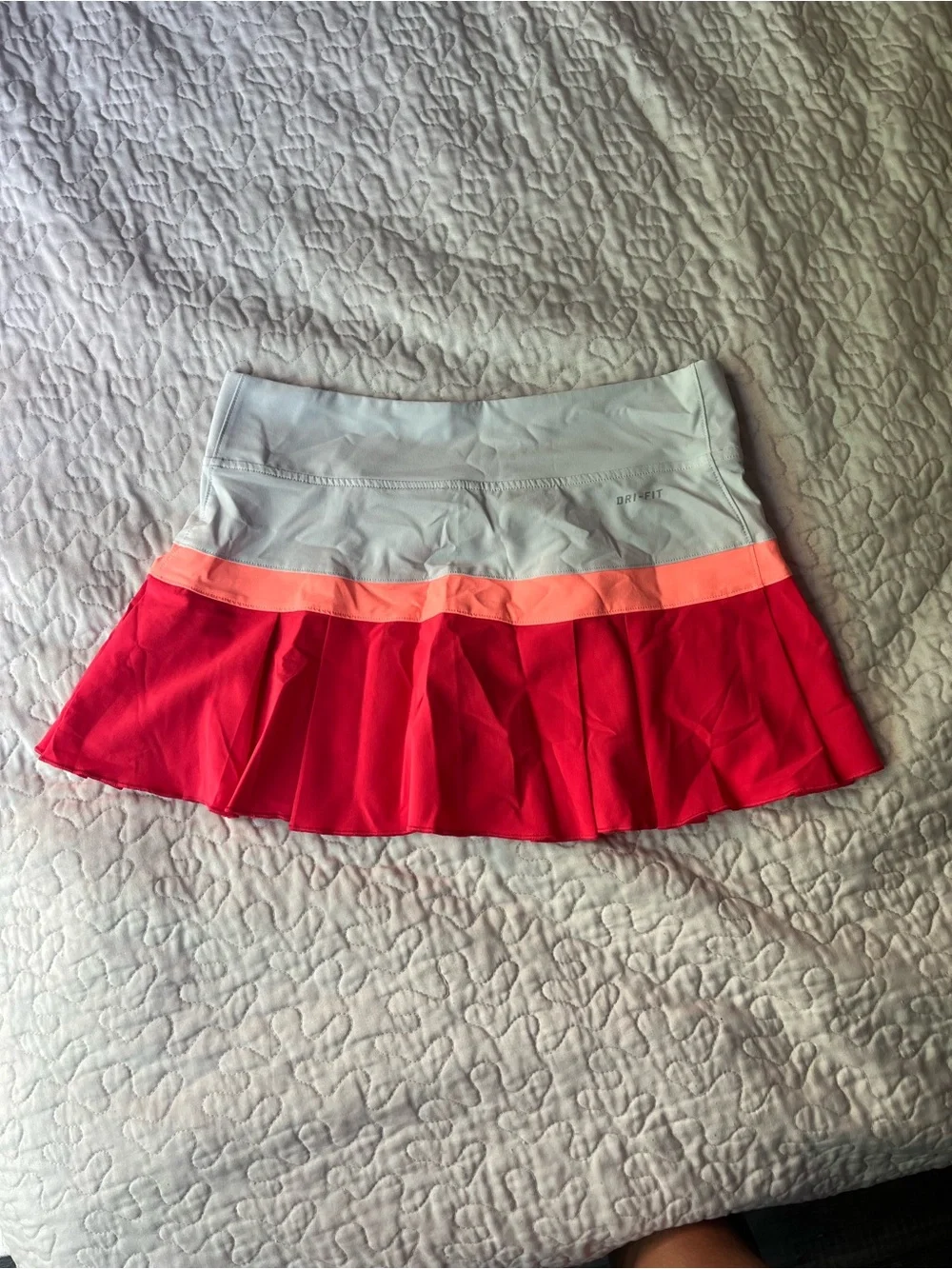 Nike Dri-Fit Women's Red Tennis Skort with Light Gray Waistband and Coral Trim